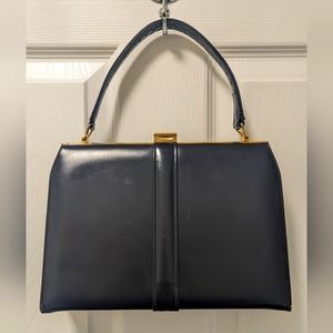 Vintage Small Black Leather Handbag with Gold Hardware